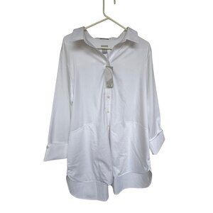 Chicos Womens No-Iron Chic Stretch White Button-Front Tunic Shirt 3.5 US Size 16